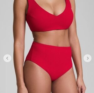 SPANX Red Textured Pique High Waist Bikini Set Size Small